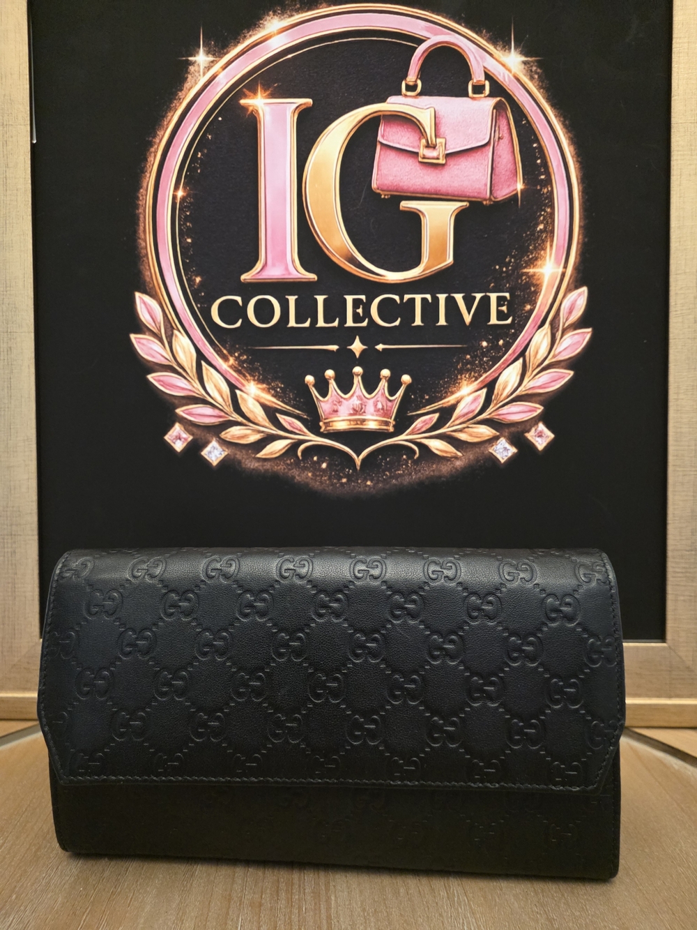Gucci Guccissima Black Leather Travel Document Organizer Wallet